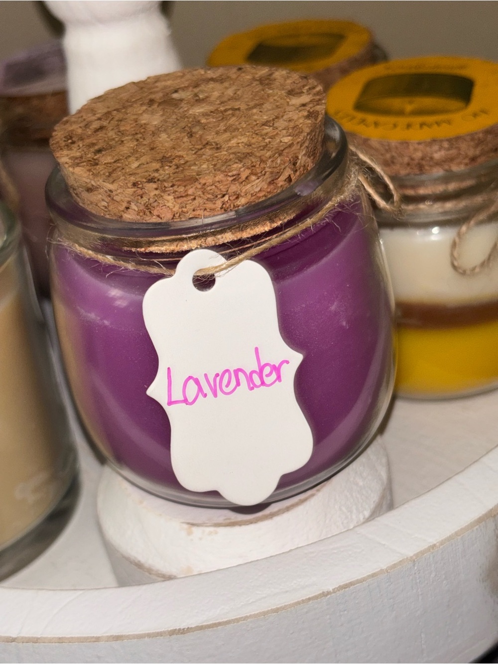Lavender Jar Candle in Purple Glass Jar with Cork Lid
